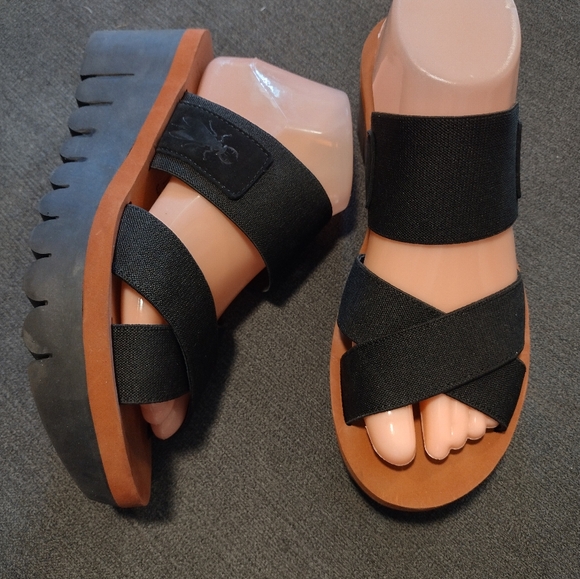 Fly London Shoes - Fly London Yabo Sandals Wedge Elastic Strap Black Size 40